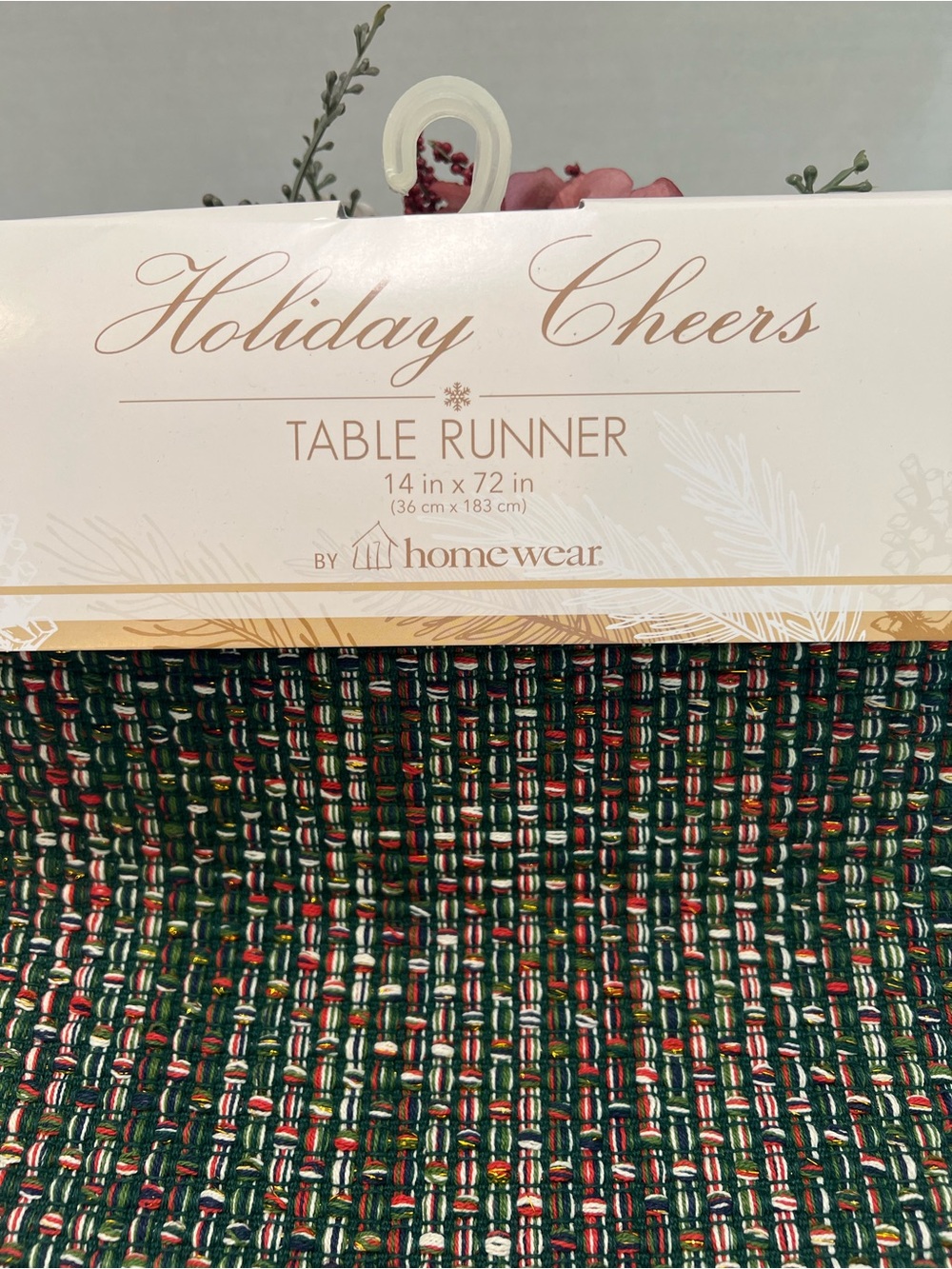 Holiday Cheers Table Runner with Green with Red and White Accents - Sz 14"x72"